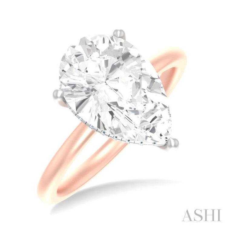 1/8 ctw Pear Shape Round Cut Diamond Semi Mount Engagement Ring in 14K Rose and White Gold