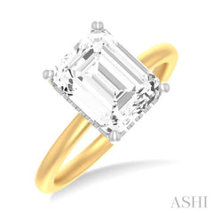 1/10 ctw Emerald Shape Round Cut Diamond Semi Mount Engagement Ring in 14K Yellow and White Gold