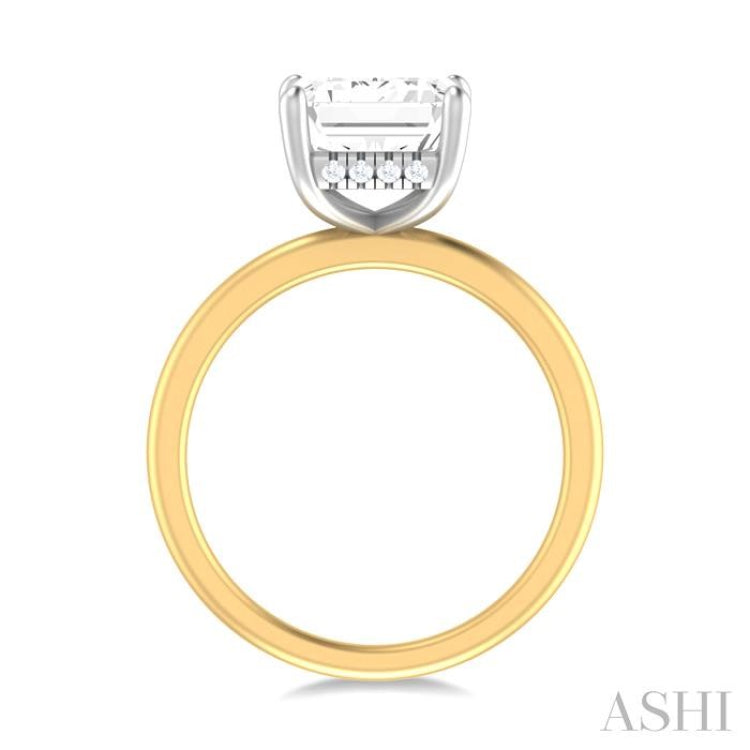 1/10 ctw Emerald Shape Round Cut Diamond Semi Mount Engagement Ring in 14K Yellow and White Gold