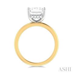 1/10 ctw Emerald Shape Round Cut Diamond Semi Mount Engagement Ring in 14K Yellow and White Gold