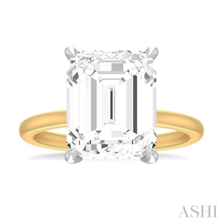 1/8 ctw Emerald Shape Round Cut Diamond Semi Mount Engagement Ring in 14K Yellow and White Gold
