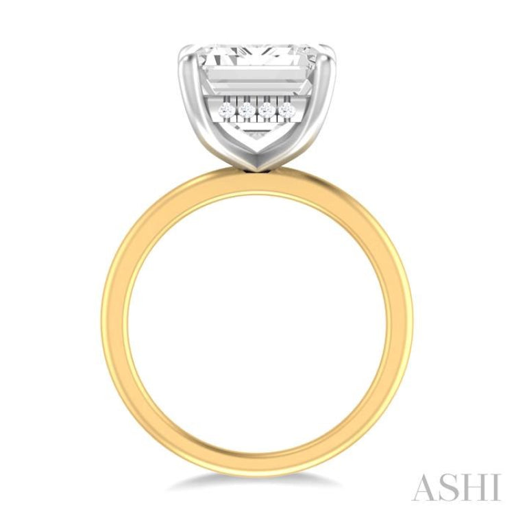 1/8 ctw Emerald Shape Round Cut Diamond Semi Mount Engagement Ring in 14K Yellow and White Gold
