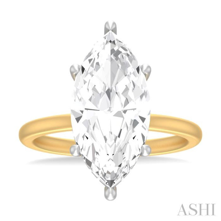 1/8 ctw Marquise Shape Round Cut Diamond Semi Mount Engagement Ring in 14K Yellow and White Gold