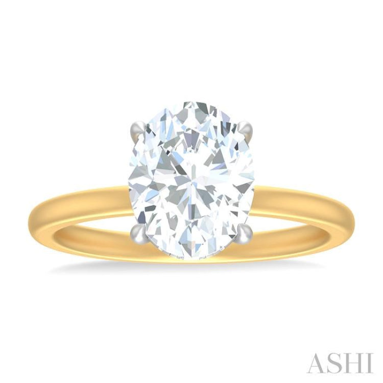 1/10 ctw Oval Shape Round Cut Diamond Semi Mount Engagement Ring in 14K Yellow and White Gold