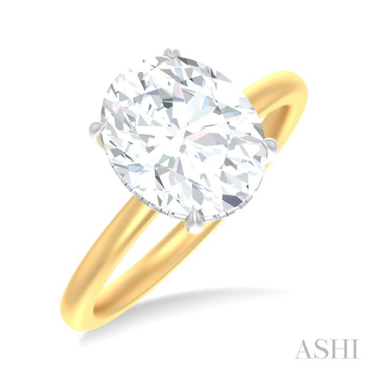 1/8 ctw Oval Shape Round Cut Diamond Semi Mount Engagement Ring in 14K Yellow and White Gold