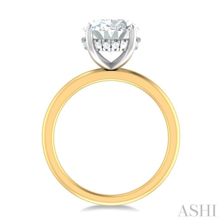 1/8 ctw Oval Shape Round Cut Diamond Semi Mount Engagement Ring in 14K Yellow and White Gold