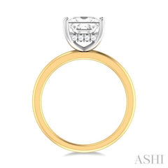 1/10 ctw Emerald Shape Round Cut Diamond Semi Mount Engagement Ring in 14K Yellow and White Gold