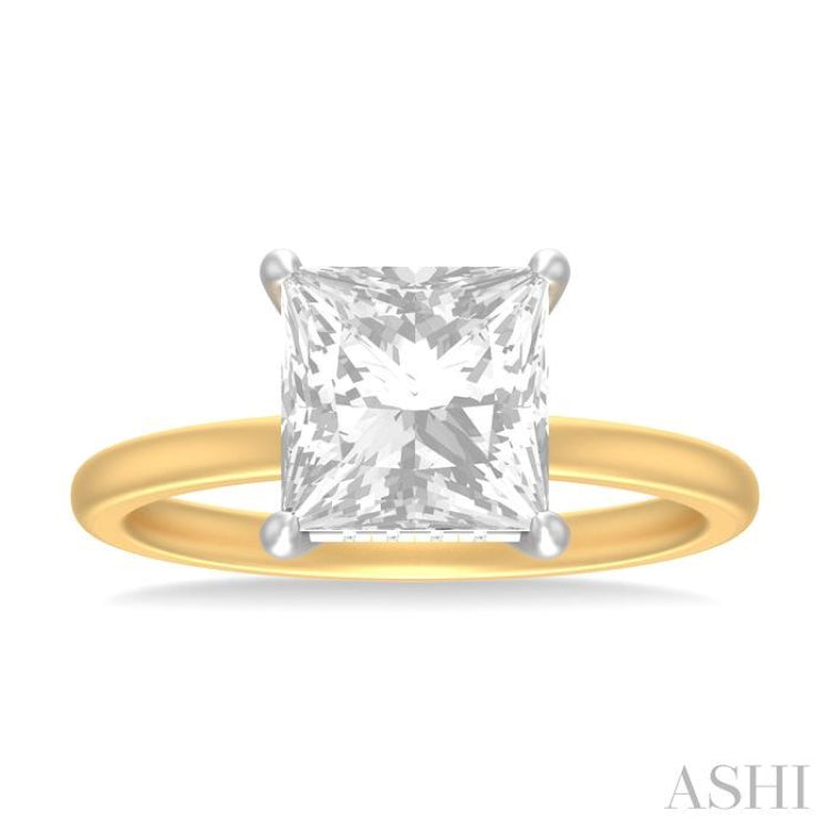 1/10 ctw Emerald Shape Round Cut Diamond Semi Mount Engagement Ring in 14K Yellow and White Gold