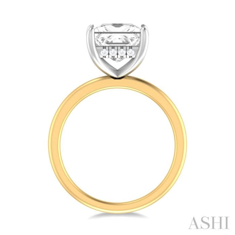 1/10 ctw Emerald Shape Round Cut Diamond Semi Mount Engagement Ring in 14K Yellow and White Gold