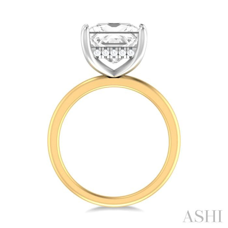 1/10 ctw Emerald Shape Round Cut Diamond Semi Mount Engagement Ring in 14K Yellow and White Gold