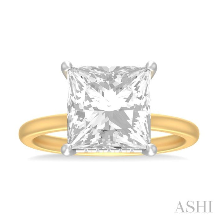 1/8 ctw Emerald Shape Round Cut Diamond Semi Mount Engagement Ring in 14K Yellow and White Gold