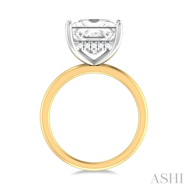1/8 ctw Emerald Shape Round Cut Diamond Semi Mount Engagement Ring in 14K Yellow and White Gold