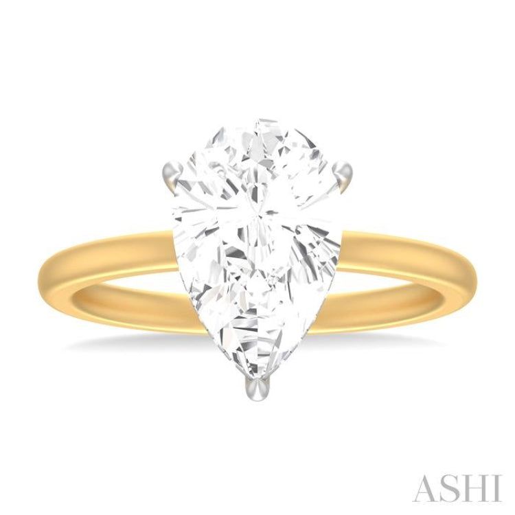 1/10 ctw Pear Shape Round Cut Diamond Semi Mount Engagement Ring in 14K Yellow and White Gold