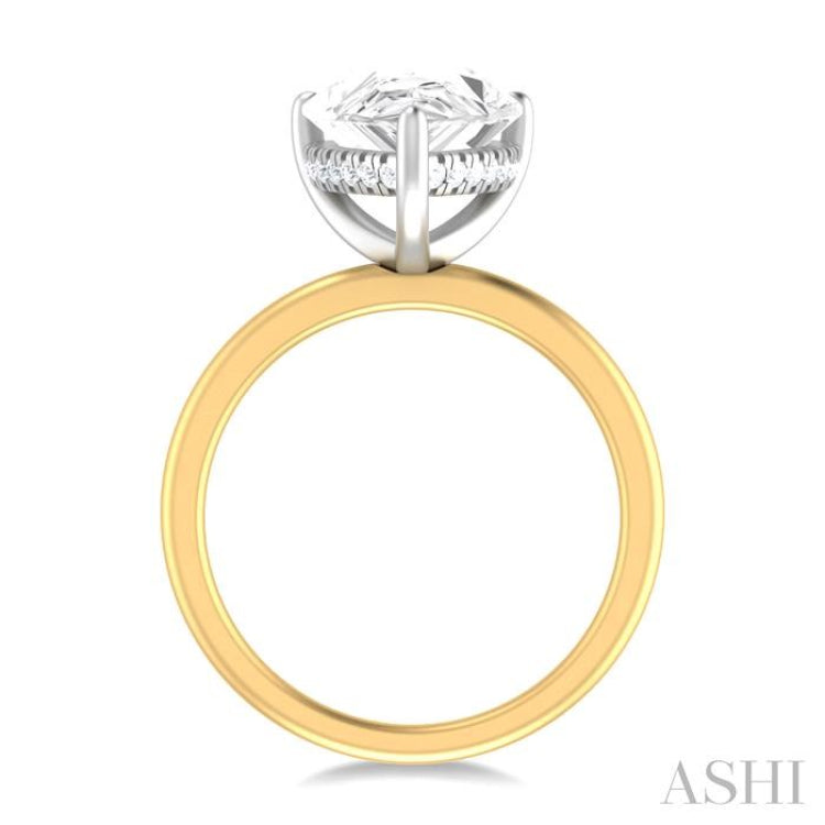 1/8 ctw Pear Shape Round Cut Diamond Semi Mount Engagement Ring in 14K Yellow and White Gold