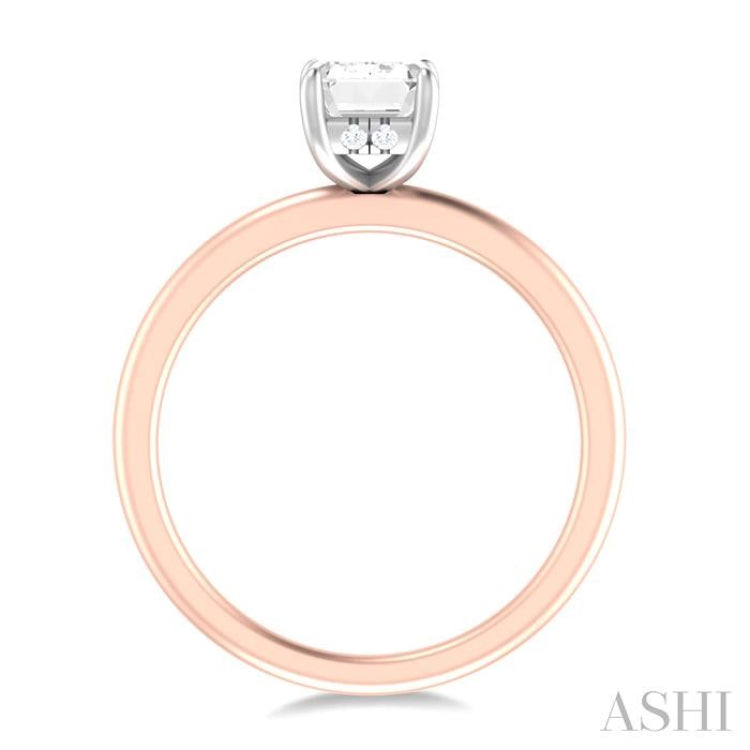 1/20 ctw Emerald Shape Round Cut Diamond Semi Mount Engagement Ring in 14K Rose and White Gold