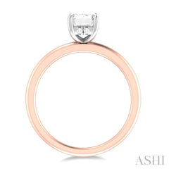 1/20 ctw Emerald Shape Round Cut Diamond Semi Mount Engagement Ring in 14K Rose and White Gold