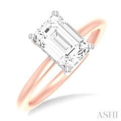 1/10 ctw Emerald Shape Round Cut Diamond Semi Mount Engagement Ring in 14K Rose and White Gold