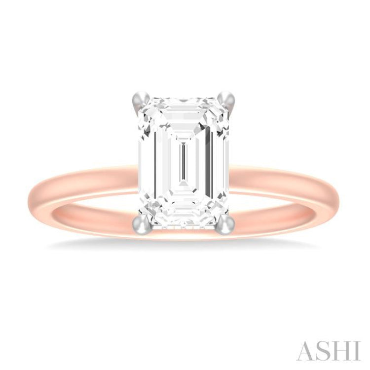 1/10 ctw Emerald Shape Round Cut Diamond Semi Mount Engagement Ring in 14K Rose and White Gold