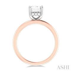 1/10 ctw Emerald Shape Round Cut Diamond Semi Mount Engagement Ring in 14K Rose and White Gold