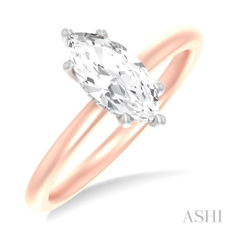1/20 ctw Marquise Shape Round Cut Diamond Semi Mount Engagement Ring in 14K Rose and White Gold