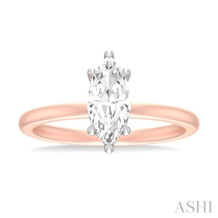 1/20 ctw Marquise Shape Round Cut Diamond Semi Mount Engagement Ring in 14K Rose and White Gold