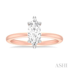 1/20 ctw Marquise Shape Round Cut Diamond Semi Mount Engagement Ring in 14K Rose and White Gold