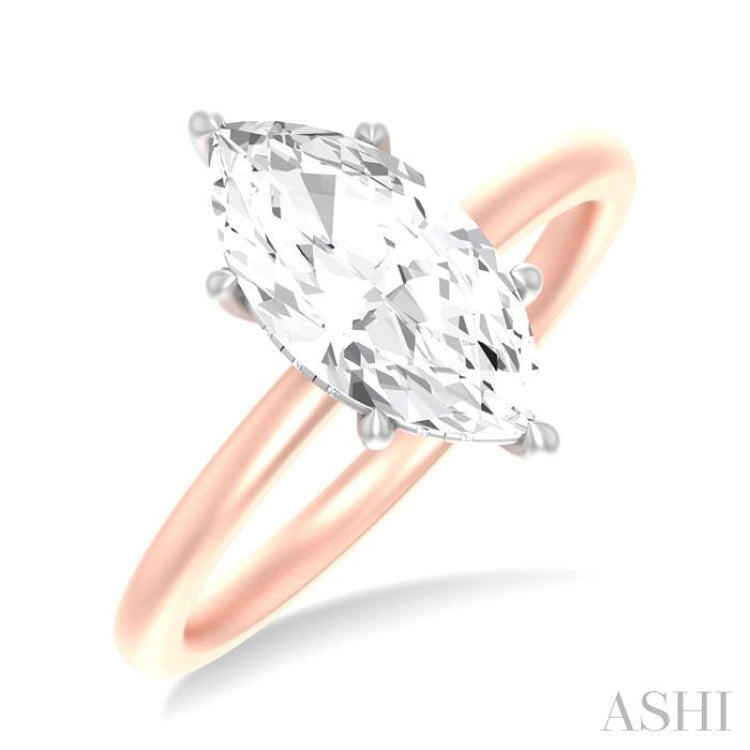 1/10 ctw Marquise Shape Round Cut Diamond Semi Mount Engagement Ring in 14K Rose and White Gold