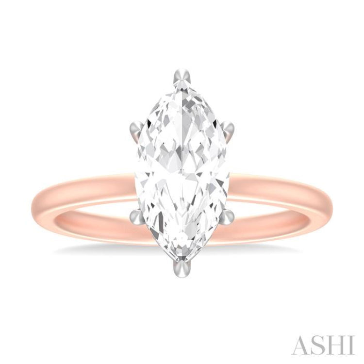 1/10 ctw Marquise Shape Round Cut Diamond Semi Mount Engagement Ring in 14K Rose and White Gold