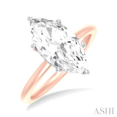 1/10 ctw Marquise Shape Round Cut Diamond Semi Mount Engagement Ring in 14K Rose and White Gold