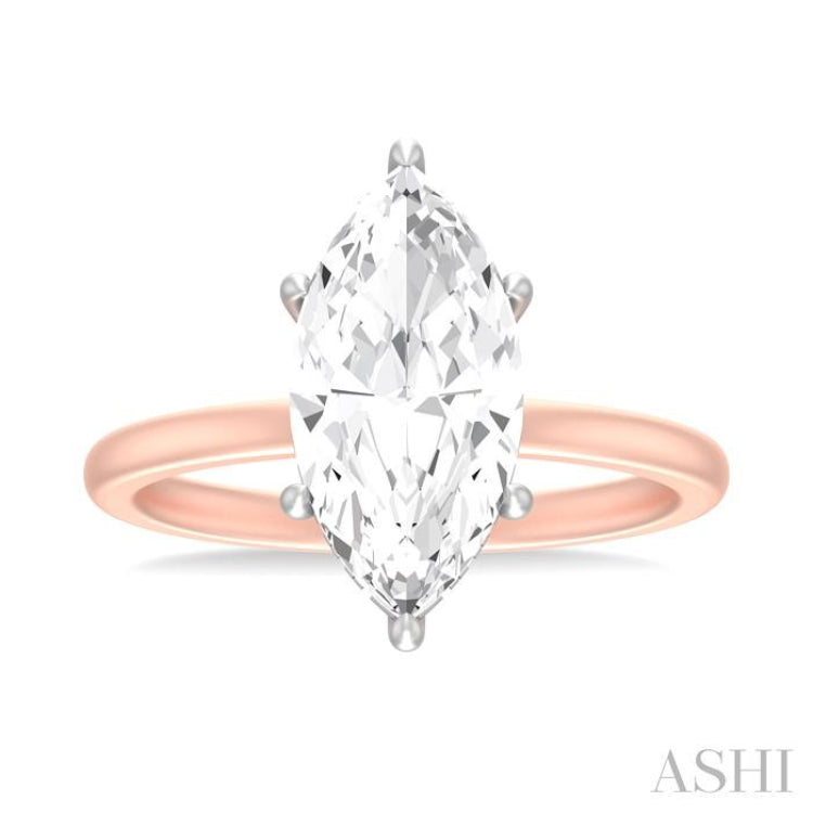 1/10 ctw Marquise Shape Round Cut Diamond Semi Mount Engagement Ring in 14K Rose and White Gold