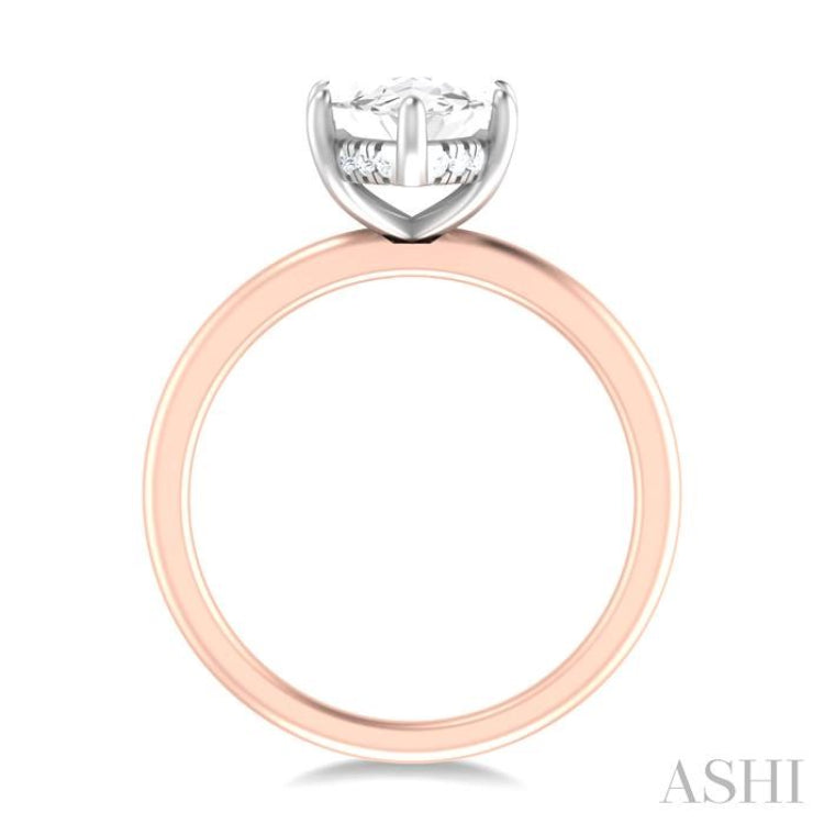 1/10 ctw Marquise Shape Round Cut Diamond Semi Mount Engagement Ring in 14K Rose and White Gold