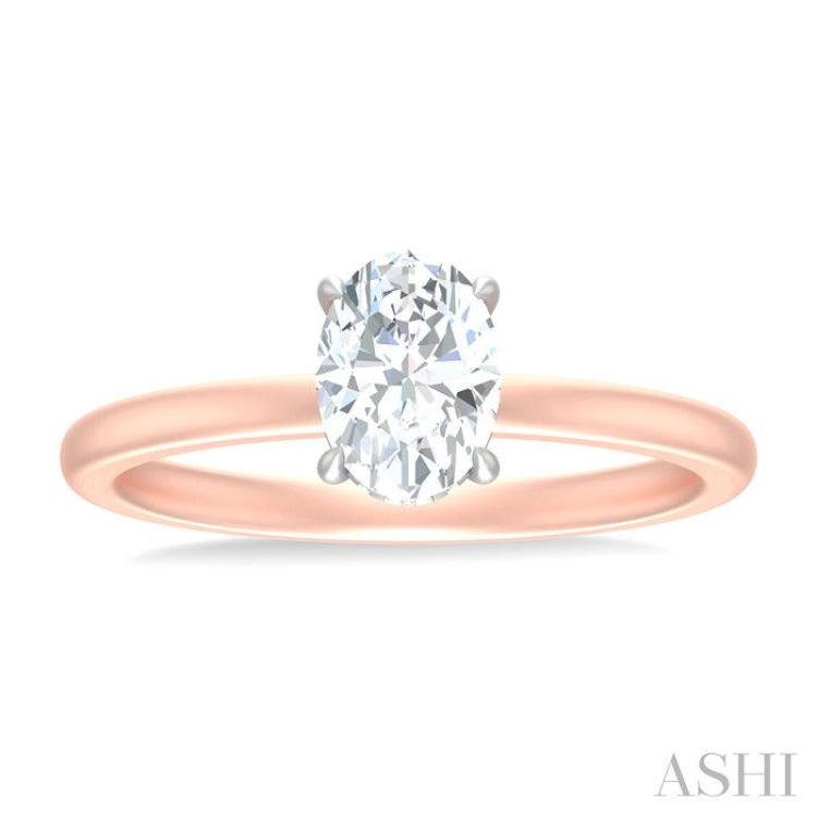 1/20 ctw Oval Shape Round Cut Diamond Semi Mount Engagement Ring in 14K Rose and White Gold