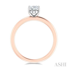 1/20 ctw Oval Shape Round Cut Diamond Semi Mount Engagement Ring in 14K Rose and White Gold