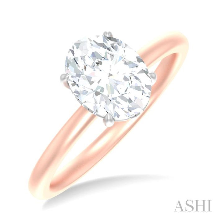 1/20 ctw Oval Shape Round Cut Diamond Semi Mount Engagement Ring in 14K Rose and White Gold