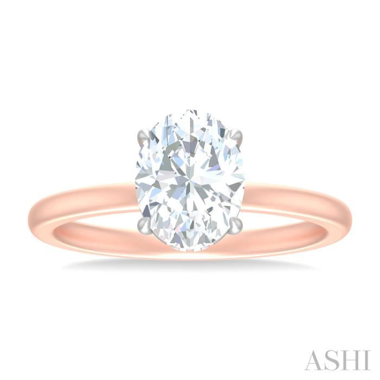 1/20 ctw Oval Shape Round Cut Diamond Semi Mount Engagement Ring in 14K Rose and White Gold