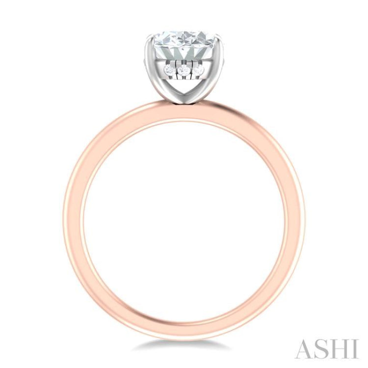 1/20 ctw Oval Shape Round Cut Diamond Semi Mount Engagement Ring in 14K Rose and White Gold
