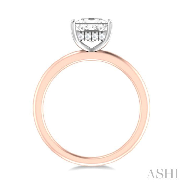 1/20 ctw Emerald Shape Round Cut Diamond Semi Mount Engagement Ring in 14K Rose and White Gold