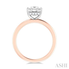 1/20 ctw Emerald Shape Round Cut Diamond Semi Mount Engagement Ring in 14K Rose and White Gold