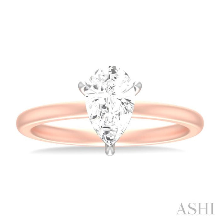 1/20 ctw Pear Shape Round Cut Diamond Semi Mount Engagement Ring in 14K Rose and White Gold