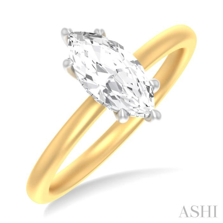 1/20 ctw Marquise Shape Round Cut Diamond Semi Mount Engagement Ring in 14K Yellow and White Gold