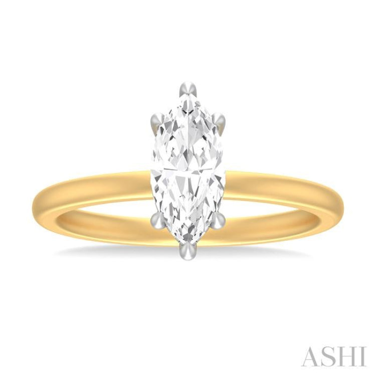 1/20 ctw Marquise Shape Round Cut Diamond Semi Mount Engagement Ring in 14K Yellow and White Gold