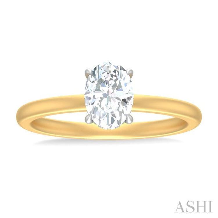 1/20 ctw Oval Shape Round Cut Diamond Semi Mount Engagement Ring in 14K Yellow and White Gold