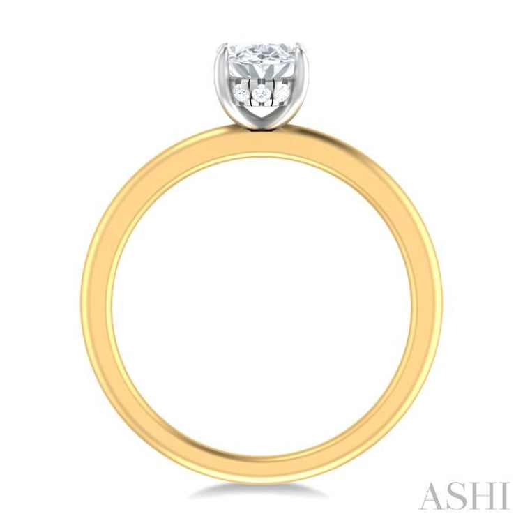 1/20 ctw Oval Shape Round Cut Diamond Semi Mount Engagement Ring in 14K Yellow and White Gold