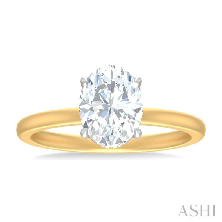 1/20 ctw Oval Shape Round Cut Diamond Semi Mount Engagement Ring in 14K Yellow and White Gold