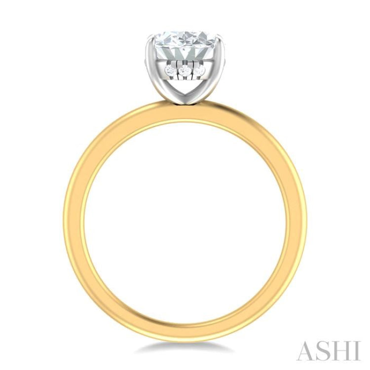 1/20 ctw Oval Shape Round Cut Diamond Semi Mount Engagement Ring in 14K Yellow and White Gold