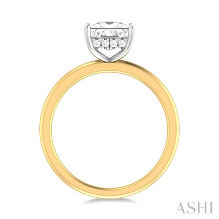1/20 ctw Emerald Shape Round Cut Diamond Semi Mount Engagement Ring in 14K Yellow and White Gold