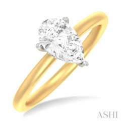 1/20 ctw Pear Shape Round Cut Diamond Semi Mount Engagement Ring in 14K Yellow and White Gold