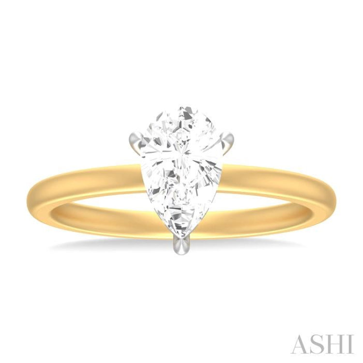 1/20 ctw Pear Shape Round Cut Diamond Semi Mount Engagement Ring in 14K Yellow and White Gold