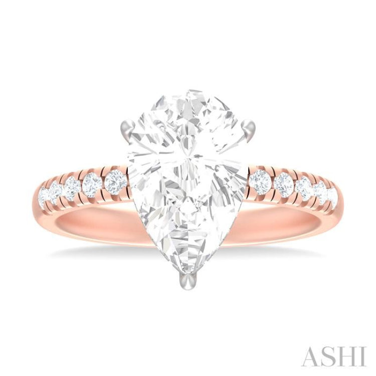 1/3 ctw Pear Shape Round Cut Diamond Semi Mount Engagement Ring in 14K Rose and White Gold