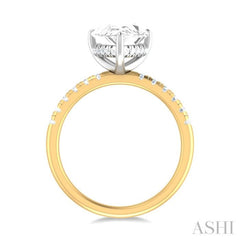 1/3 ctw Pear Shape Round Cut Diamond Semi Mount Engagement Ring in 14K Yellow and White Gold